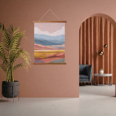 Boho Mountains Landscape Retro Colorful Modern  Wandteppich Mit Holzrahmen