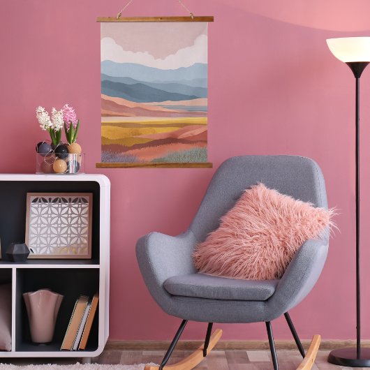 Boho Mountains Landscape Retro Colorful Modern  Wandteppich Mit Holzrahmen