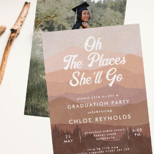 Boho Mountains Oh die Orte, die sie Abschluss gehe Einladung