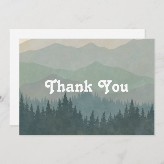 Boho Mountains Retro Dusty Blue Flat Dankeskarte (Vorne/Hinten)