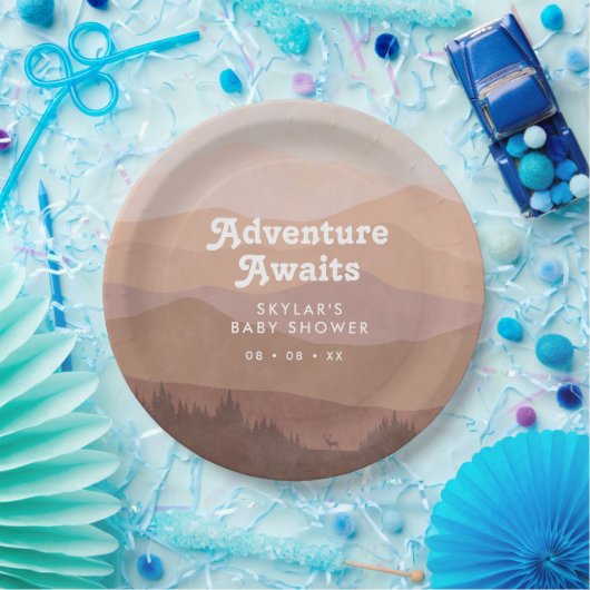 Boho Mountains Retro Pink Baby Dusche Pappteller (Party)