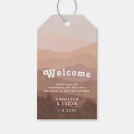 Boho Mountains Retro Pink Wedding Willkommen Geschenkanhänger