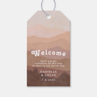 Boho Mountains Retro Pink Wedding Willkommen Geschenkanhänger