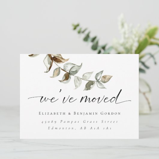 Boho Moving Announcement Minimal Script Elegant Ankündigung (Stehend Vorderseite)