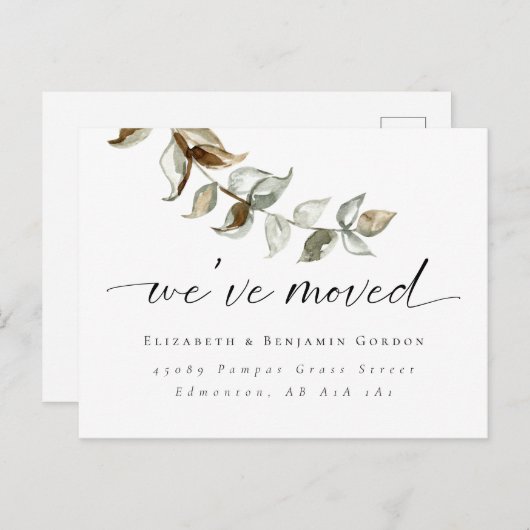 Boho Moving Announcement Minimal Script Elegant Ankündigungspostkarte (Vorne/Hinten)