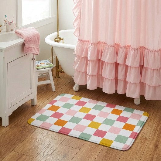 Boho Multicolor Checkerboard Badematte