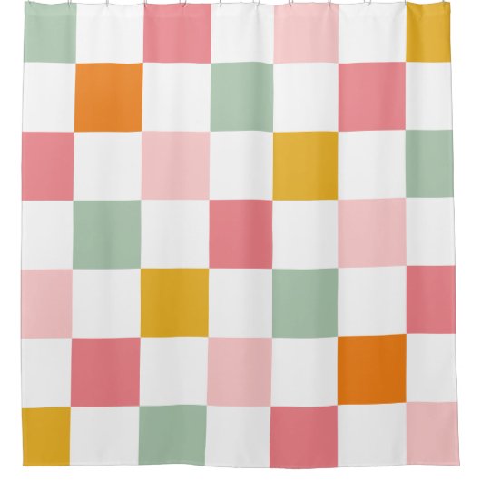 Boho Multicolor Checkerboard Duschvorhang (Vorderseite)