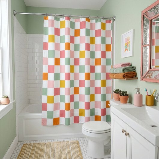 Boho Multicolor Checkerboard Duschvorhang