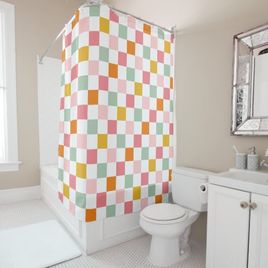 Boho Multicolor Checkerboard Duschvorhang (Beispiel)