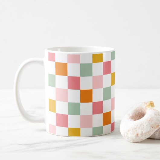 Boho Multicolor Checkerboard Kaffeetasse (Mit Donut)