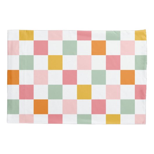 Boho Multicolor Checkerboard Kissenbezug (Rückseite-Links)