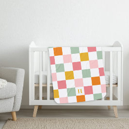 Boho Multicolor Checkerboard Monogram Babydecke