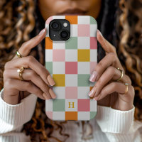 Boho Multicolor Checkerboard Monogram