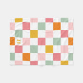 Boho Multicolor Checkerboard Monogram Fleecedecke (Vorderseite (Horizontal))