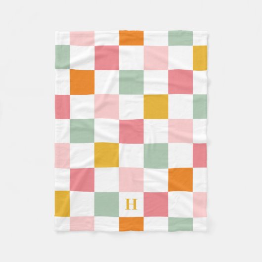 Boho Multicolor Checkerboard Monogram Fleecedecke (Vorderseite)