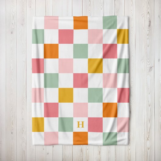 Boho Multicolor Checkerboard Monogram Fleecedecke