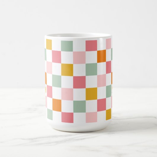 Boho Multicolor Checkerboard Monogram Kaffeetasse (Mittel)