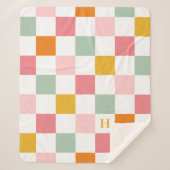 Boho Multicolor Checkerboard Monogram Sherpadecke (Vorderseite)