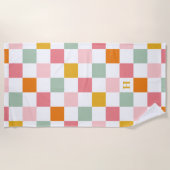 Boho Multicolor Checkerboard Monogram Strandtuch (Vorderseite)