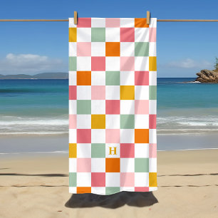 Boho Multicolor Checkerboard Monogram Strandtuch