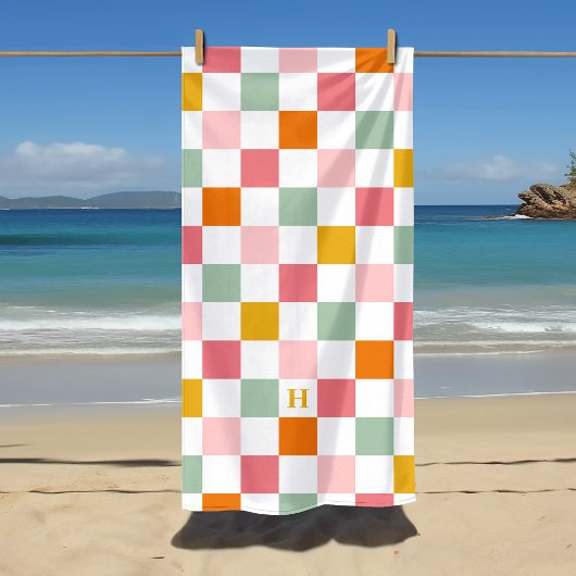 Boho Multicolor Checkerboard Monogram Strandtuch