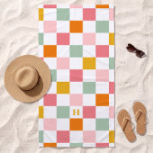 Boho Multicolor Checkerboard Monogram Strandtuch