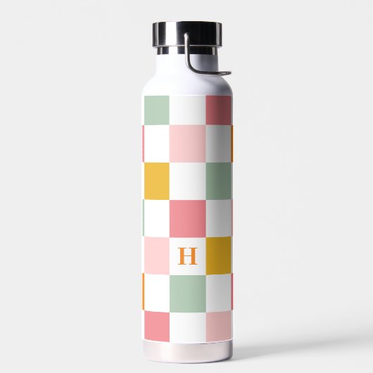 Boho Multicolor Checkerboard Monogram Trinkflasche (Links)