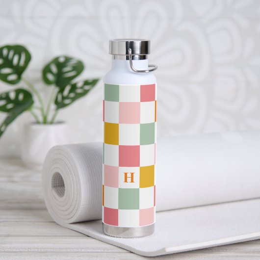 Boho Multicolor Checkerboard Monogram Trinkflasche (Yoga)