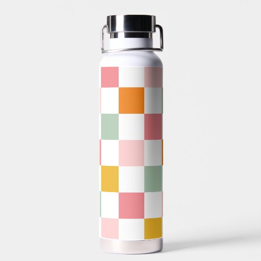 Boho Multicolor Checkerboard Monogram Trinkflasche (Rückseite)