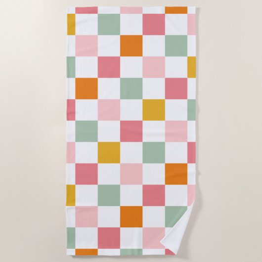 Boho Multicolor Checkerboard Strandtuch (Vorderseite)