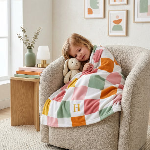 Boho-Multicolor-Karo-Monogramm Fleecedecke