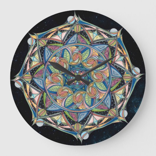 Boho Multicolor Mandala Clock Große Wanduhr (Vorderseite)