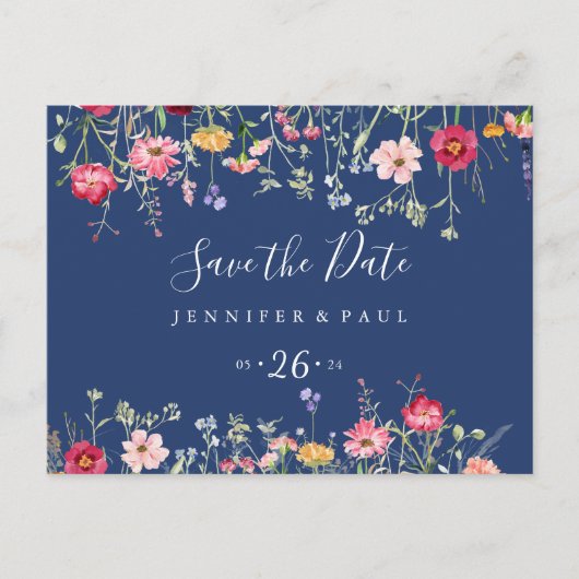 Boho Multicolor Wildblume Save the Date Postkarte (Vorderseite)