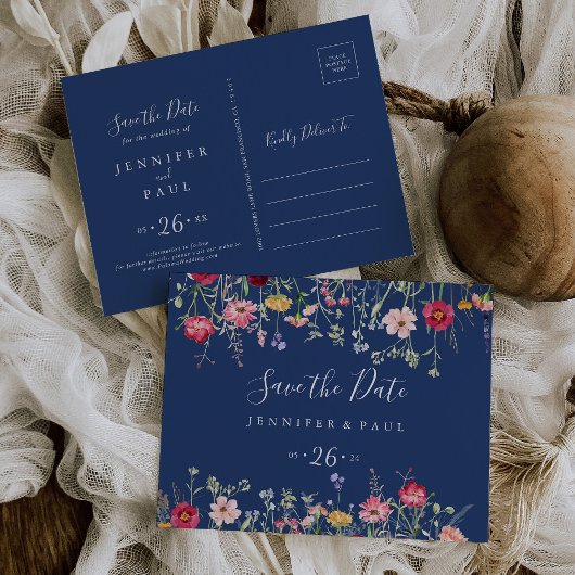 Boho Multicolor Wildblume Save the Date Postkarte