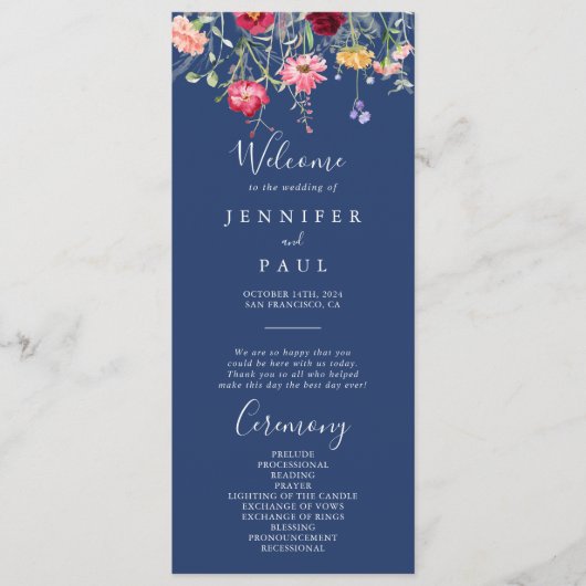 Boho Multicolor Wildblume Wedding Program Programm (Vorderseite)