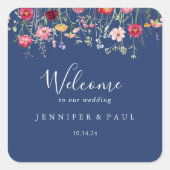 Boho Multicolor Wildblume Wedding Welcome Quadratischer Aufkleber (Vorderseite)