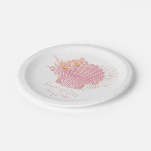 Boho Muschel Baby Girl Babydusche Papierplatte Pappteller (Schrägansicht)