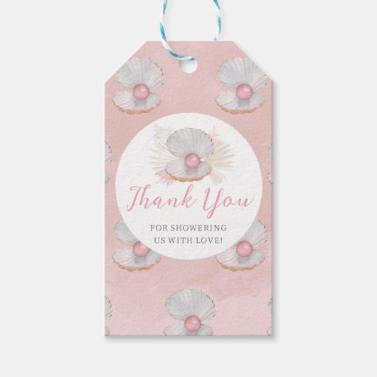 Boho Muschel Pink Pearl Ocean Baby Dusche Gefallen Geschenkanhänger (Vorderseite)