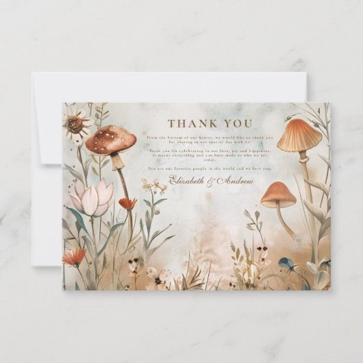 Boho Mushroom Wildblume Wedding Dankeskarte (Vorderseite)
