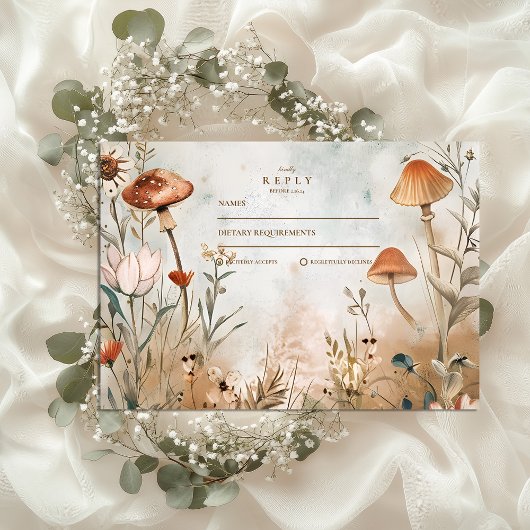 Boho Mushroom Wildblume Wedding RSVP Karte
