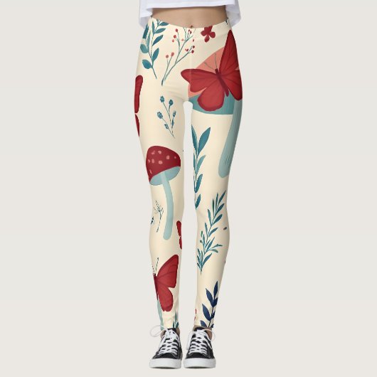 Boho Mushrooms & Butterflies Leggings (Vorderseite)