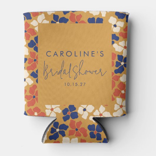 Boho Mustard Blue Botanic Brautparty Custom Dosenkühler (Vorderseite)