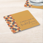 Boho Mustard Blue Botanic Brautparty Custom Rechteckiger Pappuntersetzer (angewinkelt)