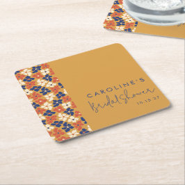 Boho Mustard Blue Botanic Brautparty Custom Rechteckiger Pappuntersetzer