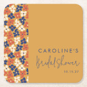 Boho Mustard Blue Botanic Brautparty Custom Rechteckiger Pappuntersetzer (Vorderseite)