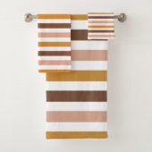 Boho Mustard Brown Pink Streifen Retro Modernste Badhandtuch Set (Insitu)