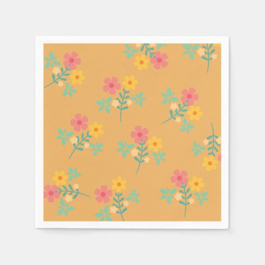 Boho Mustard Retro Daisy Bouquet Pattern Serviette (Vorderseite)