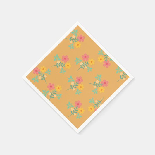 Boho Mustard Retro Daisy Bouquet Pattern Serviette (Ecke)