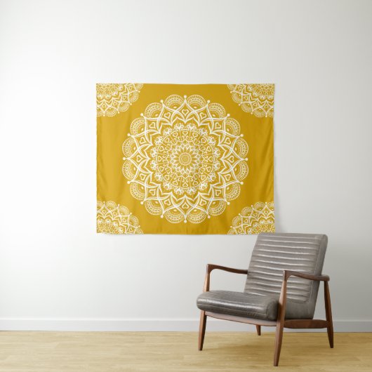 Boho Mustard Yellow Mandala Wandteppich (Beispiel (Horizontal))