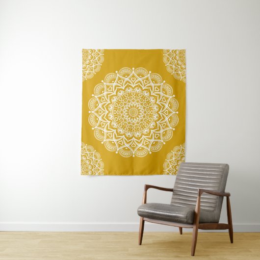 Boho Mustard Yellow Mandala Wandteppich (Beispiel)